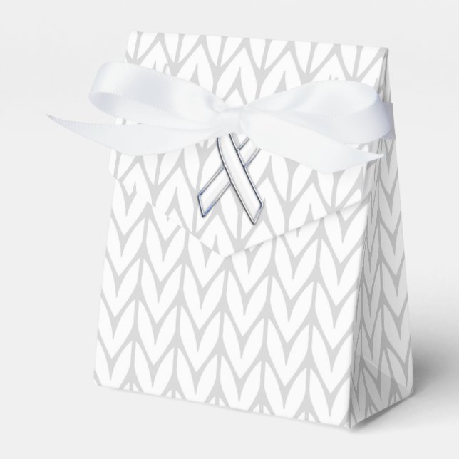 Chrome on White Knitting Ribbon Awareness Print Favor Boxes (Front Side)