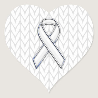 Chrome on White Knitting Ribbon Awareness Print Heart Sticker