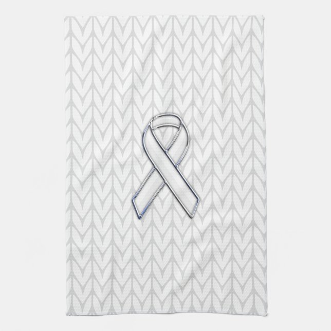 Chrome on White Knitting Ribbon Awareness Print Kitchen Towel (Vertical)