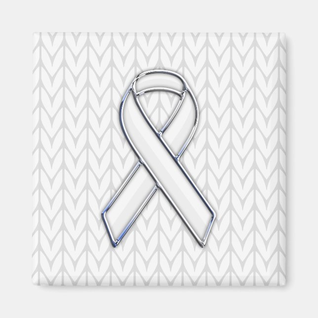Chrome on White Knitting Ribbon Awareness Print Magnet (Front)