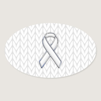 Chrome on White Knitting Ribbon Awareness Print Oval Sticker