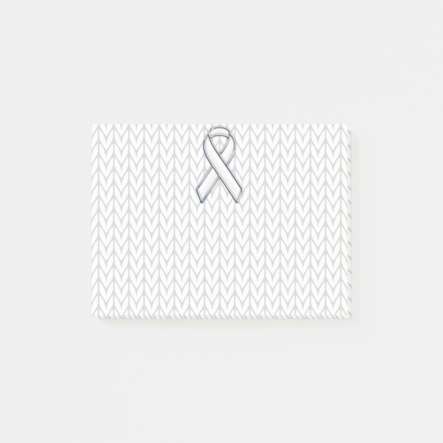 Chrome on White Knitting Ribbon Awareness Print Post-it Notes (Front)