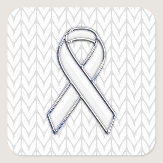 Chrome on White Knitting Ribbon Awareness Print Square Sticker