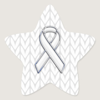 Chrome on White Knitting Ribbon Awareness Print Star Sticker