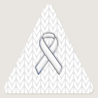 Chrome on White Knitting Ribbon Awareness Print Triangle Sticker