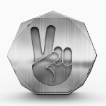 Chrome Peace Hand Award<br><div class="desc">A brushed metal faux finish with a faux cutout peace sign hand,  with faux shadows for faux depth. Digital art,  not real metal with a real cutout. T-shirts,  mugs,  novelty gift swag.</div>