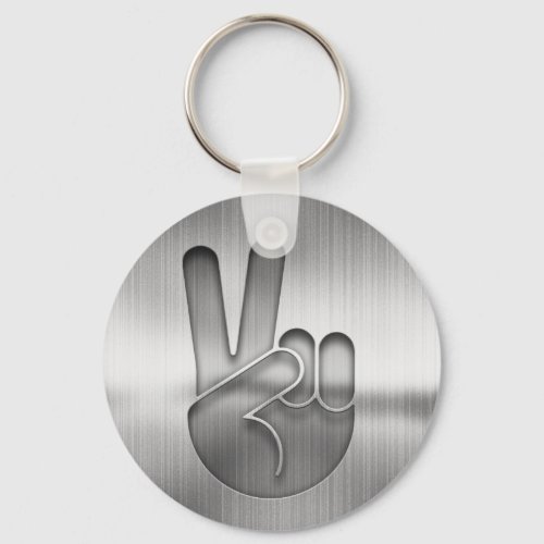 Chrome Peace Hand Keychain