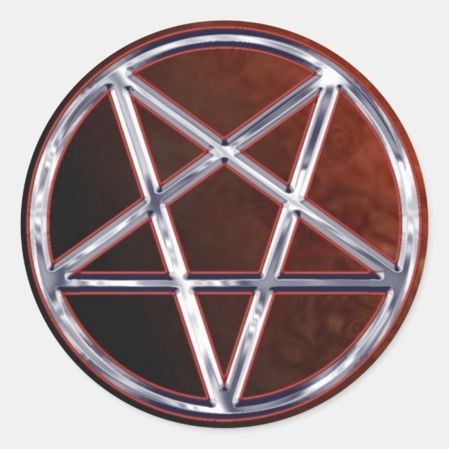 Chrome Pentagram Classic Round Sticker (Front)