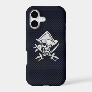 Chrome Pirate Crossbones on Carbon Fiber iPhone 17 Case
