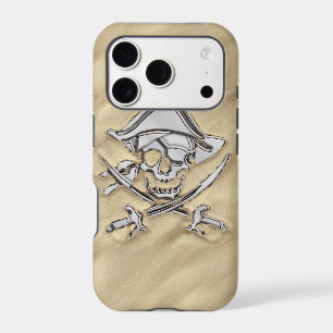 Chrome Pirate Crossbones on Sand Decor iPhone 17 Pro Case