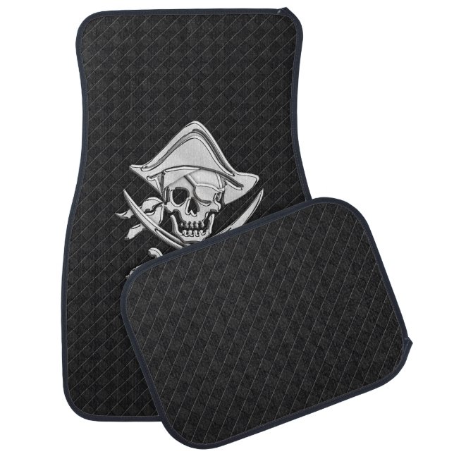 Chrome Pirate Nautical on Black Checkers Print Car Mat (Set)