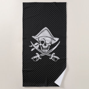 Chrome Pirate on Carbon Fiber Print Decor Beach Towel