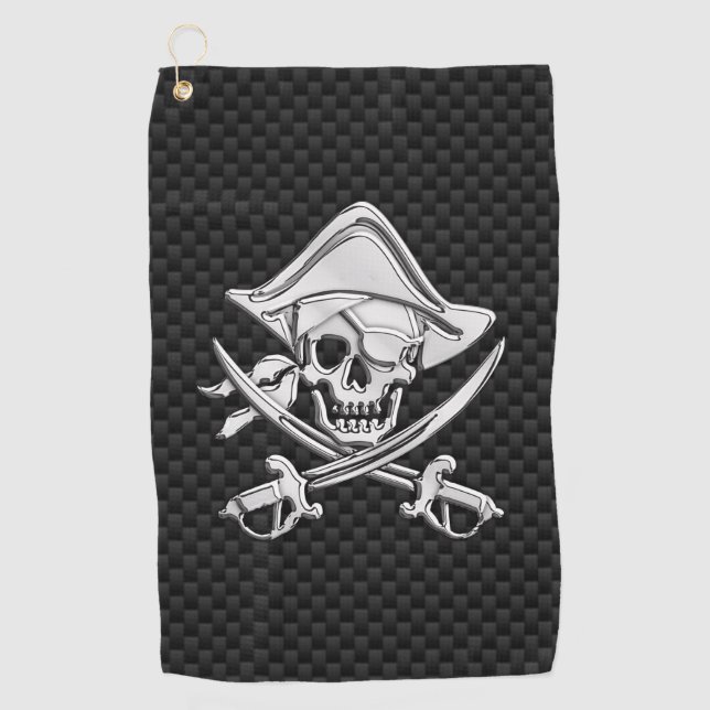 Chrome Pirate on Carbon Fiber Print Decor Golf Towel (Front)