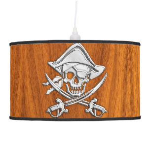 Chrome Pirate on Teak Veneer Hanging Lamp
