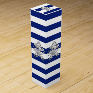 Chrome Pirate Skull on Navy Stripes Wine Gift Box