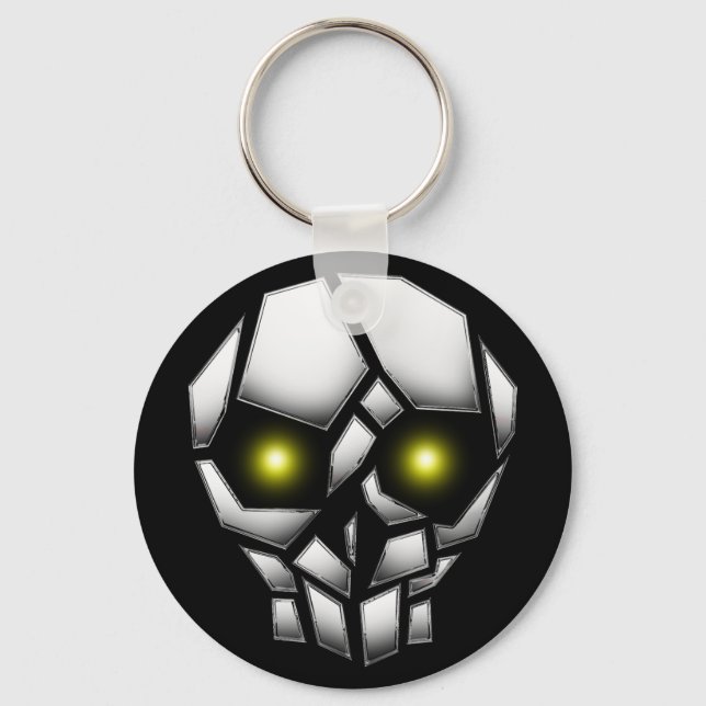 Chrome Plated Skull with Glowing Eyes Keychain (Front)