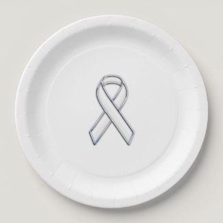 Chrome Print Belted White Ribbon Awareness Paper Plates
