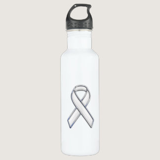 Chrome Print Belted White Ribbon Awareness Water Bottle