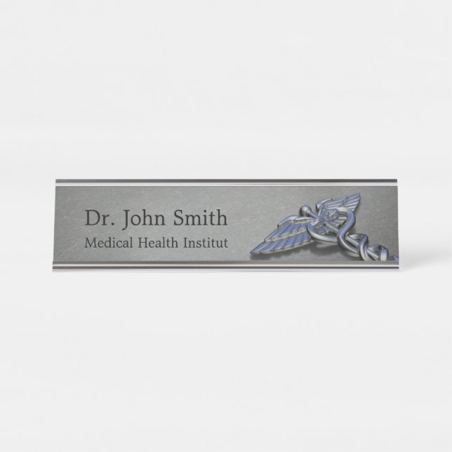 Chrome Profession Medical Caduceus Desk Name Plate (Front)