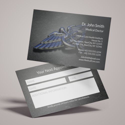 Chrome Professional Caduceus Medical /w Notes Box Appointment Card