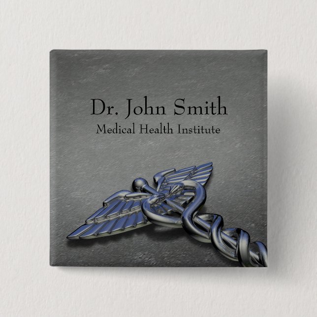 Chrome Professional Medical Caduceus - Button (Front)