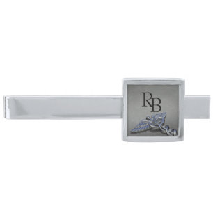 Chrome Professional Medical Caduceus Monogram Silver Finish Tie Bar