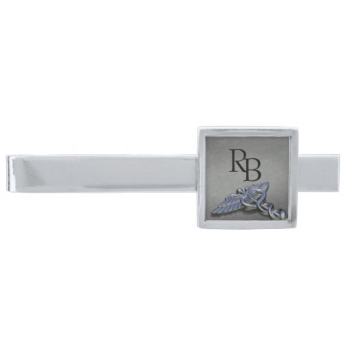 Chrome Professional Medical Caduceus Monogram Silver Finish Tie Bar