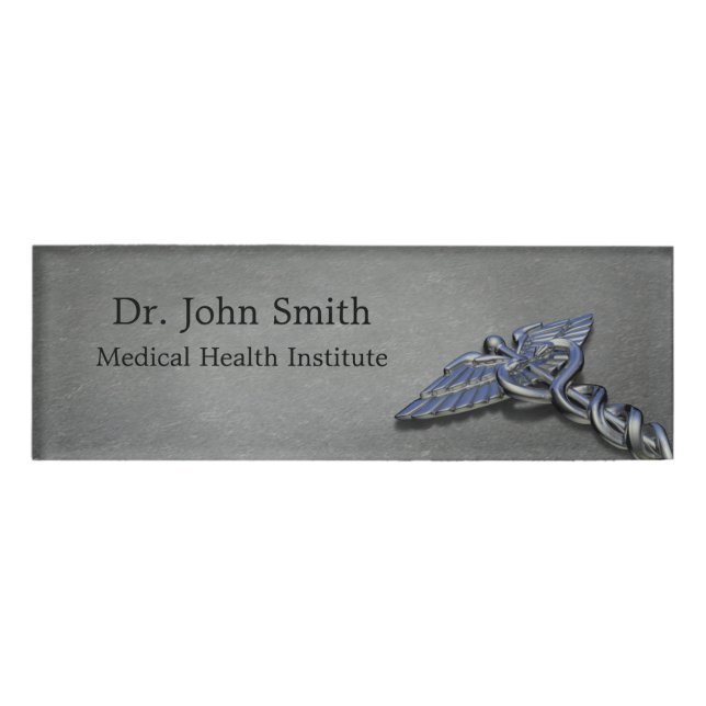 Chrome Professional Medical Caduceus - Name Tag (Front)