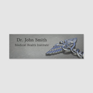 Chrome Professional Medical Caduceus Name Tag