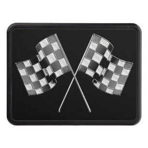 Chrome Racing Flags on Black Hitch Trailer Hitch Cover