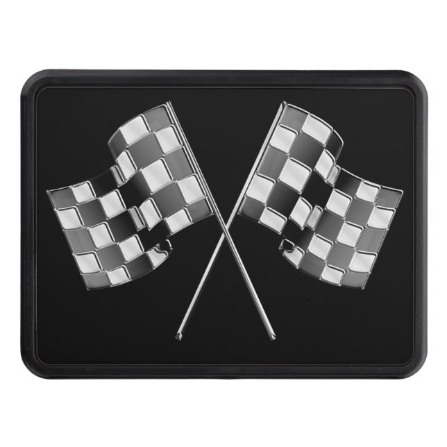 Chrome Racing Flags on Black Hitch Trailer Hitch Cover (Front)