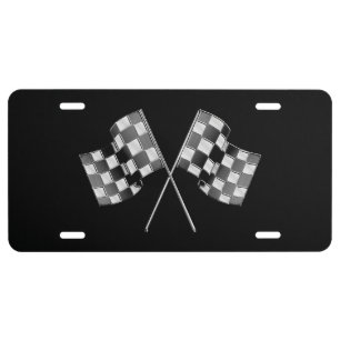Chrome Racing Flags on Black License Plate