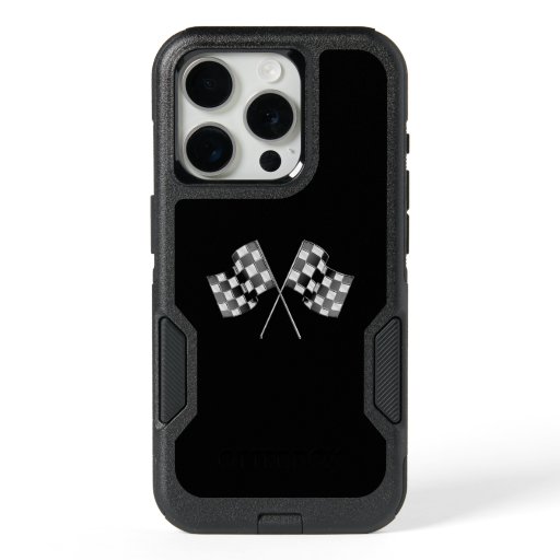 Chrome Racing Flags on Black iPhone 15 Pro Case