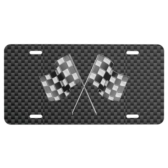 Chrome Racing Flags on Carbon Fiber License Plate (Front)