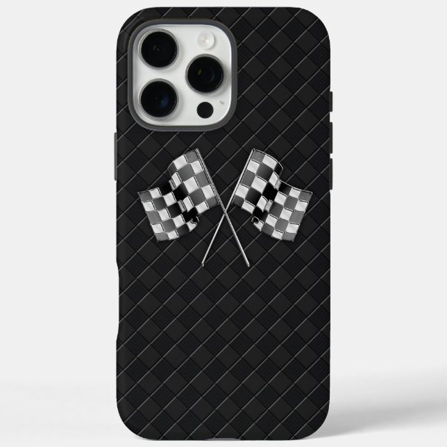 Chrome Racing Flags on Checkered Leather Case-Mate iPhone Case (Back)