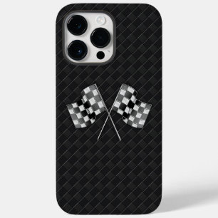 Chrome Racing Flags on Checkered Leather Case-Mate iPhone 14 Pro Max Case