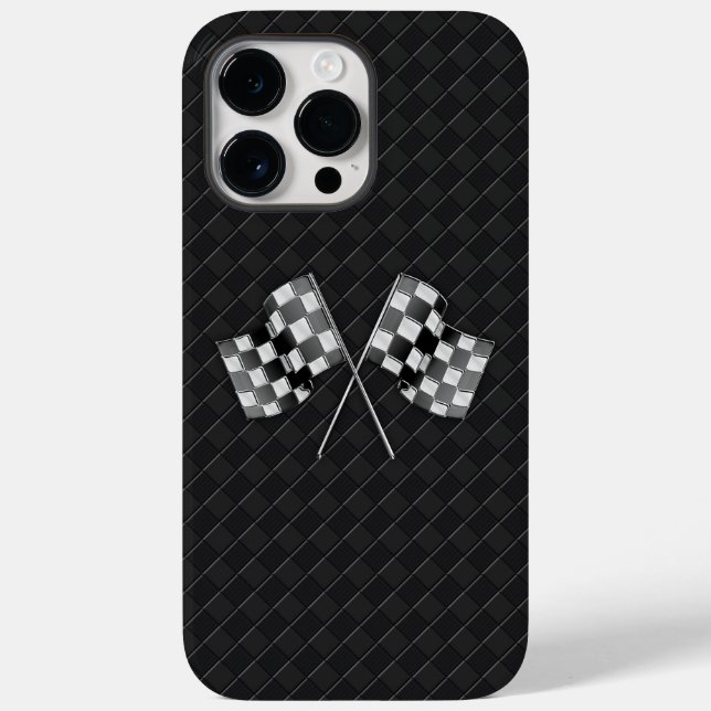 Chrome Racing Flags on Checkered Leather Case-Mate iPhone Case (Back)