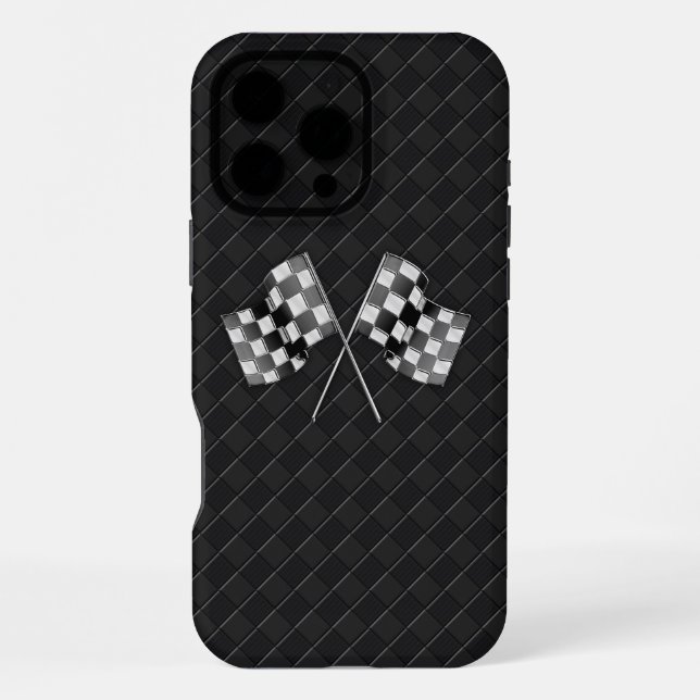 Chrome Racing Flags on Checkered Leather Iphone Case (Back)