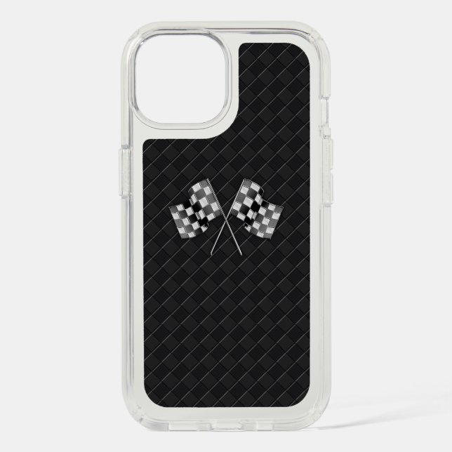 Chrome Racing Flags on Checkered Leather Print Speck iPhone Case (Front)