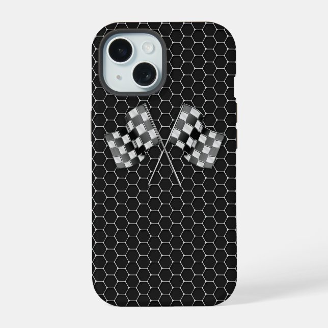 Chrome Racing Flags on Honeycombs Iphone Case (Back)