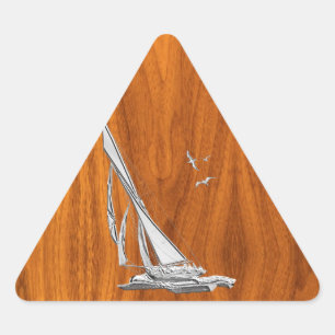 Chrome Regatta Sailboat on Teak Veneer Styles Triangle Sticker