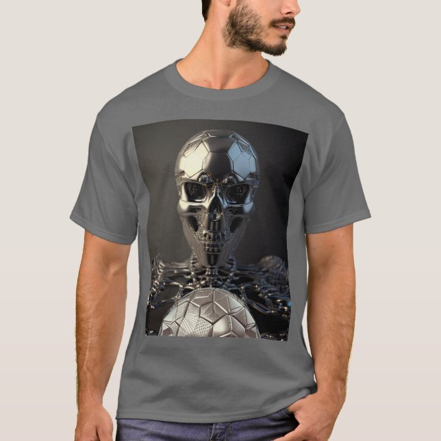 Chrome Robot Soccer Skull -Soccer T-Shirt (Front)