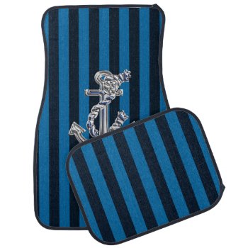 Chrome Rope Anchor On Blue Stripes Print Car Mat by CaptainShoppe at Zazzle