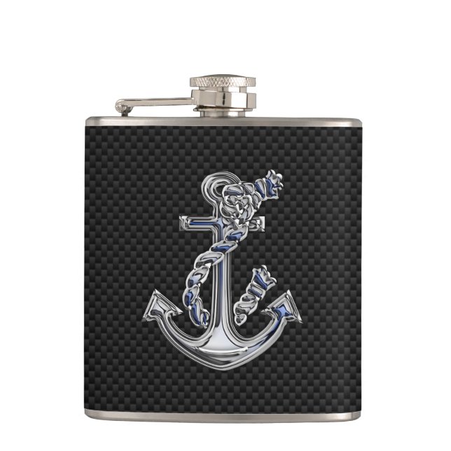 Chrome Rope Anchor on Carbon Fiber Print Flask (Front)