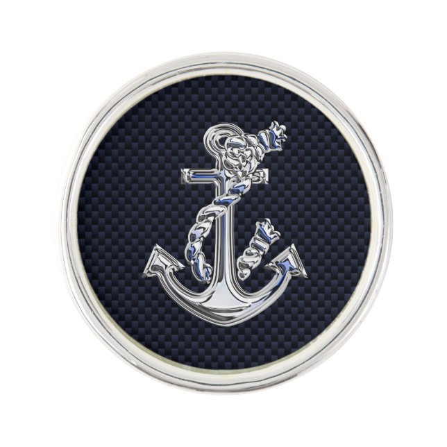 Chrome Rope Anchor on Carbon Fiber Print Lapel Pin (Front)