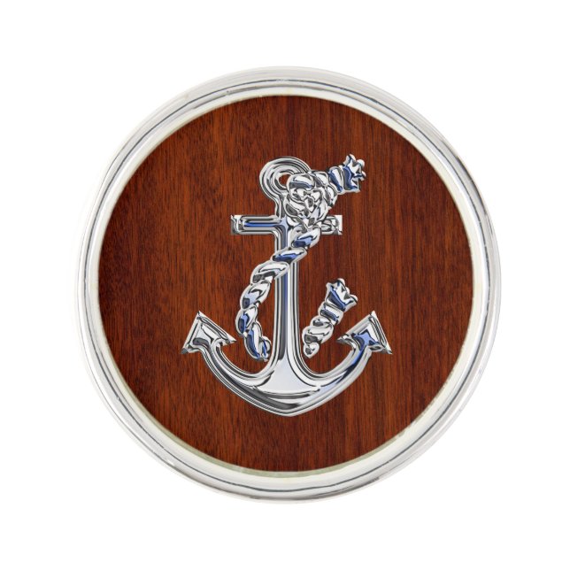 Chrome Rope Anchor on Mahogany Print Lapel Pin (Front)