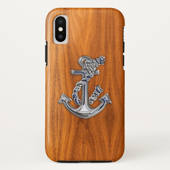 Chrome Rope Anchor on Teak Decor Case-Mate iPhone Case (Back)