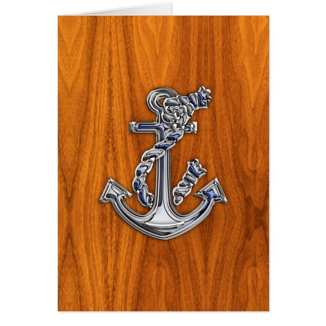 Chrome Rope Anchor on Teak Veneer Cards (Front)