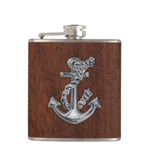 Chrome Rope Anchor on Wet Mahogany Print Flask