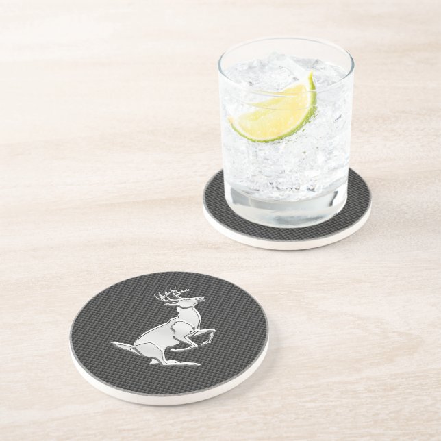 Chrome Running Deer on Carbon Fiber Decor Coaster (Side)